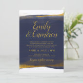 Invitations de mariage Marine & Gold - Aquarelle (Debout devant)