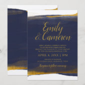 Invitations de mariage Marine & Gold - Aquarelle (Devant / Derrière)