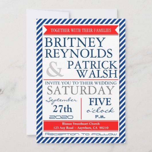 Invitations de mariage masculin bleu blanc rouge d (Dos)