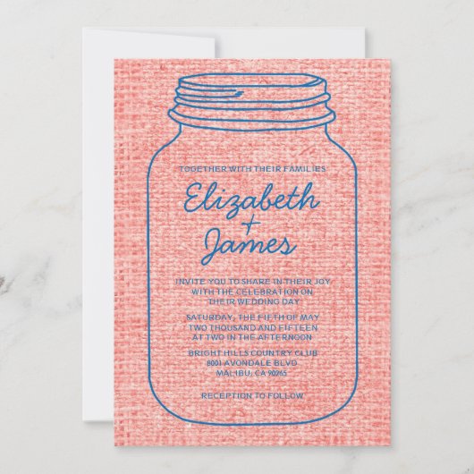 Invitations de mariage Mason Jar Bleu & Rouge Rust (Devant)