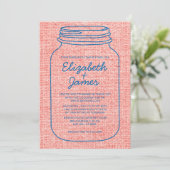 Invitations de mariage Mason Jar Bleu & Rouge Rust (Debout devant)