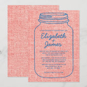Invitations de mariage Mason Jar Bleu & Rouge Rust (Devant / Derrière)