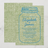 Invitations de mariage Mason Jar en bleu et vert (Devant / Derrière)