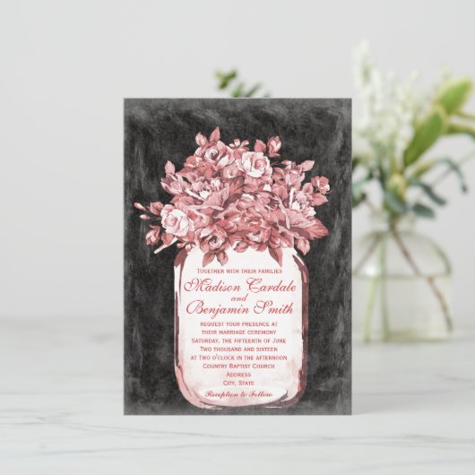 Invitations de mariage Mason Jar Flowers (Debout devant)