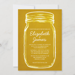 Invitations de mariage Mason Jar Vintage d'or