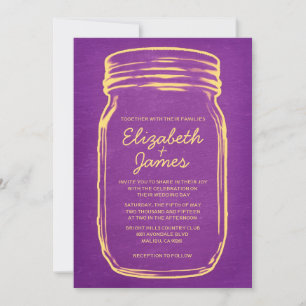 Invitations de mariage Mason Jar Vintage d'or pour