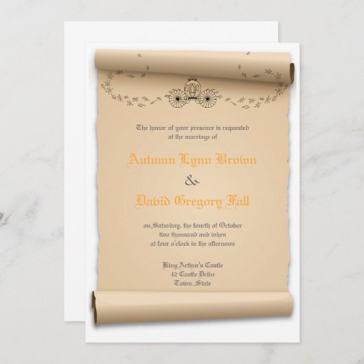 Invitations de mariage médiéval Transport Citrouil (Devant / Derrière)