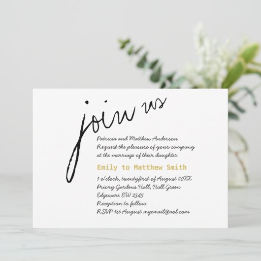Invitations de mariage minimalistes Script moderne (Debout devant)
