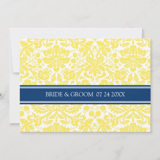 Invitations de mariage Modèle de Damas bleu jaune (Devant)