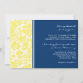 Invitations de mariage Modèle de Damas bleu jaune (Dos)