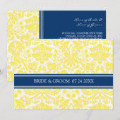 Invitations de mariage Modèle de Damas bleu jaune (Devant / Derrière)