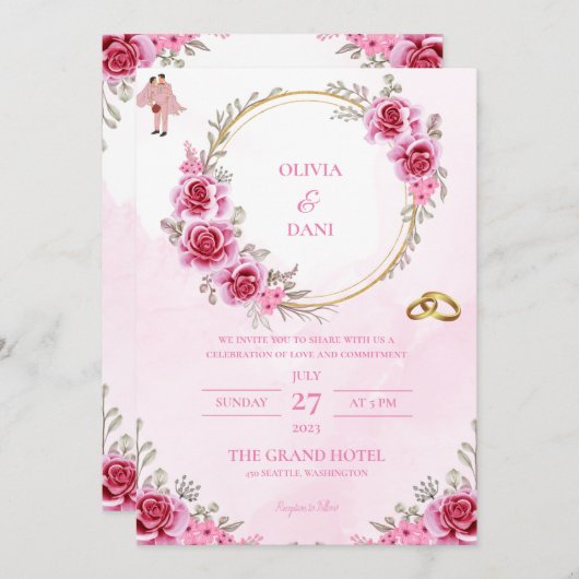 INVITATIONS DE MARIAGE modèle EN LIGNE avec fronti (Devant / Derrière)