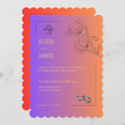 INVITATIONS DE MARIAGE modèle EN LIGNE avec fronti (Devant / Derrière)