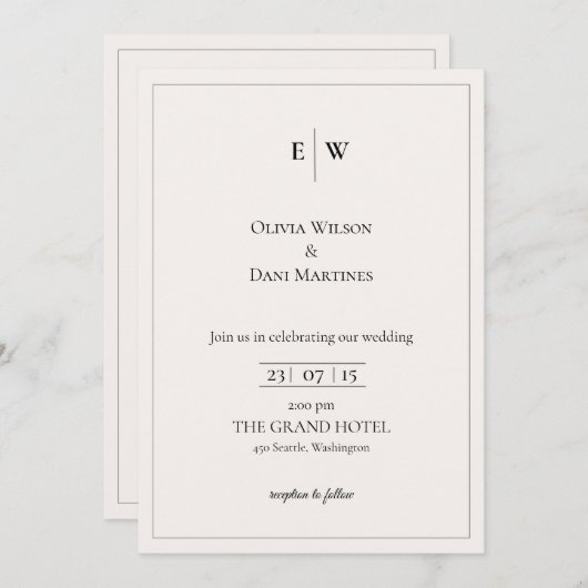 INVITATIONS DE MARIAGE modèle EN LIGNE avec fronti (Devant / Derrière)