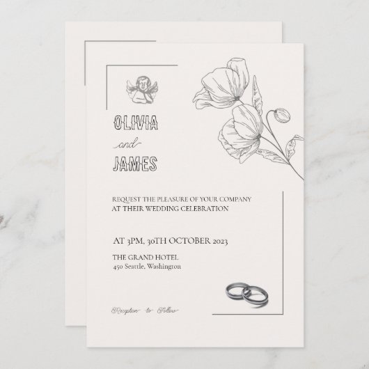 INVITATIONS DE MARIAGE modèle EN LIGNE avec fronti (Devant / Derrière)