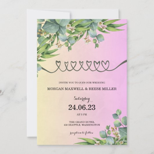 INVITATIONS DE MARIAGE modèle EN LIGNE FEUILLES VE (Devant)