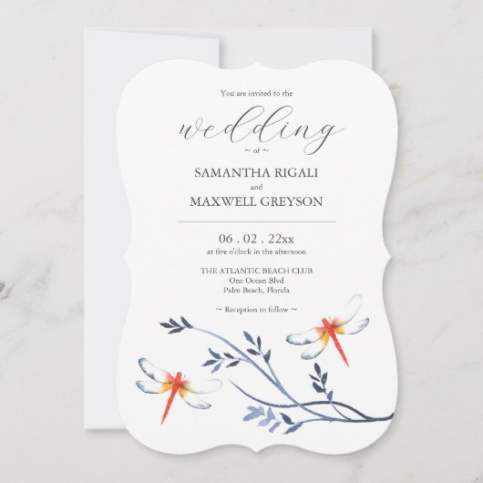 Invitations de mariage Modèle libellules rouges (Devant)