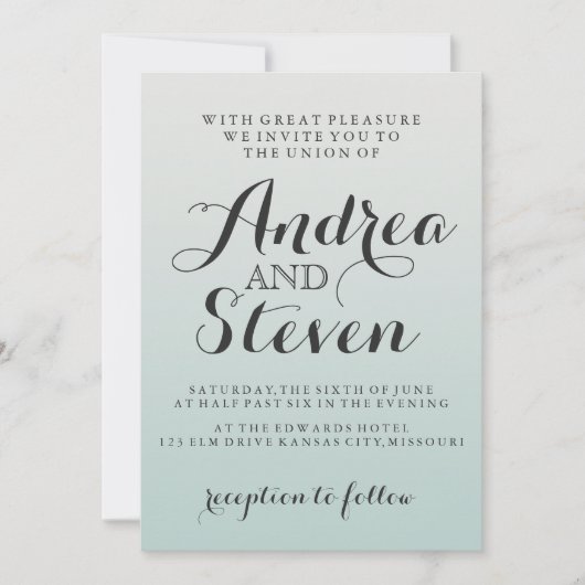 Invitations de mariage moderne Blush Light Aqua (Devant)