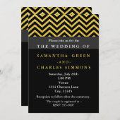 Invitations de mariage moderne Chevron Black & Gol (Devant / Derrière)