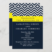 Invitations de mariage moderne Chevron bleu et jau (Devant / Derrière)