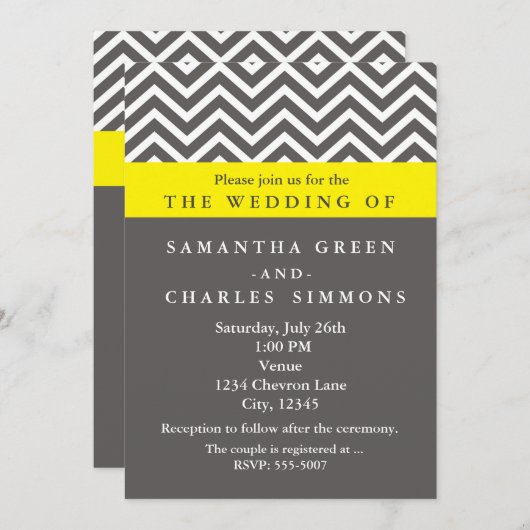 Invitations de mariage moderne Chevron Grey & Jaun (Devant / Derrière)