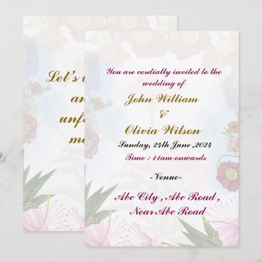 Invitations de mariage modernes (Devant / Derrière)