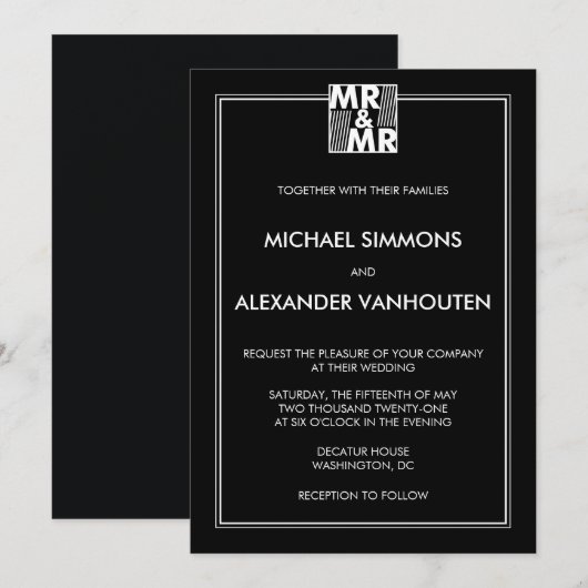 Invitations de mariage modernes M. et M. (Devant / Derrière)