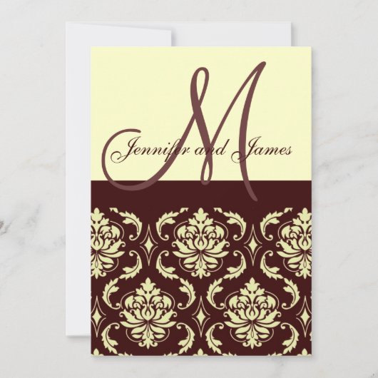 Invitations de mariage Monogramme Brown Damas d'iv (Devant)