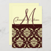 Invitations de mariage Monogramme Brown Damas d'iv (Devant / Derrière)