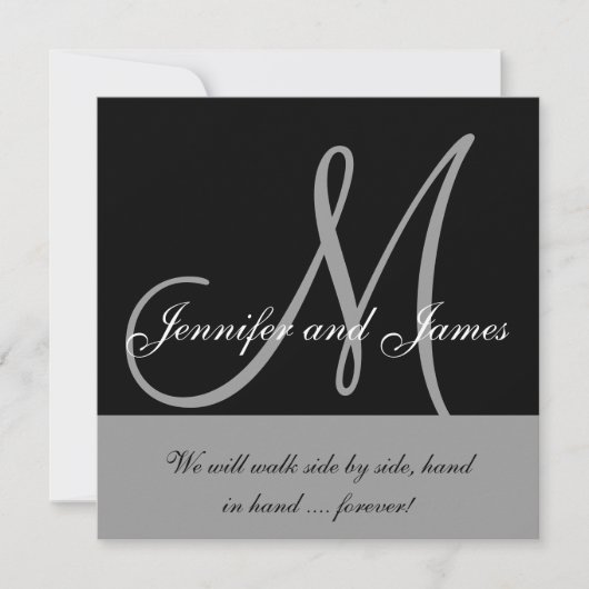 Invitations de mariage Monogramme disant gris noir (Devant)