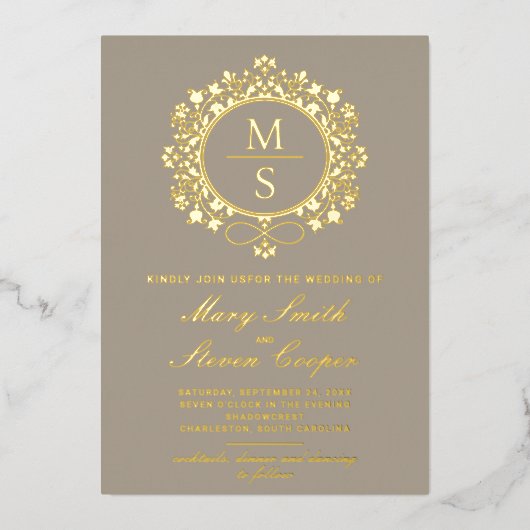 Invitations de mariage Monogramme doré (Recto)
