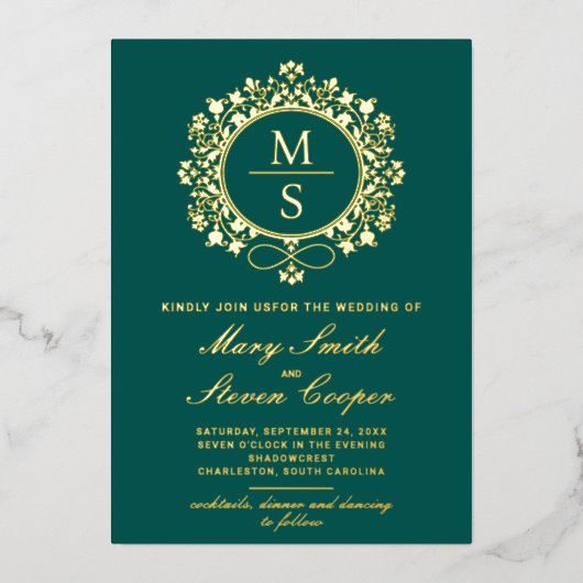 Invitations de mariage Monogramme doré (Recto)