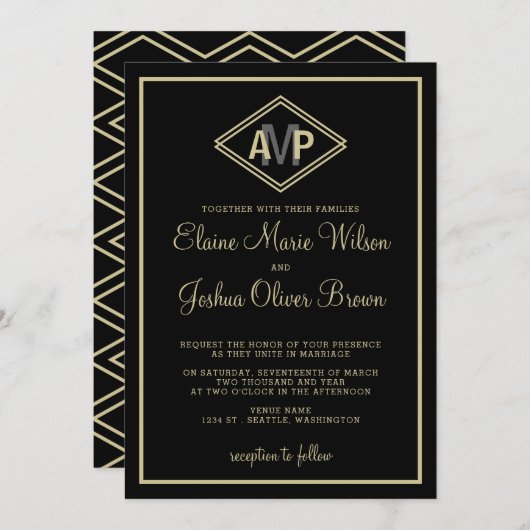 invitations de mariage monogramme géométrique mode (Devant / Derrière)