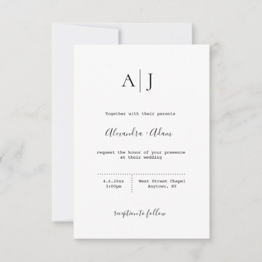 Invitations de mariage monogramme simple et modern (Devant)