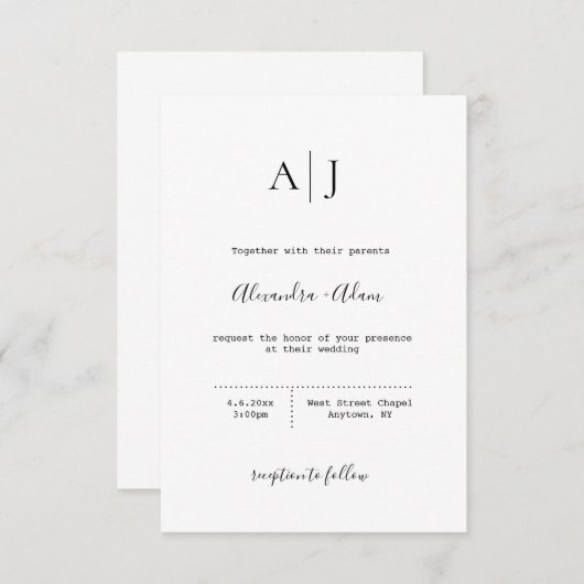 Invitations de mariage monogramme simple et modern (Devant / Derrière)