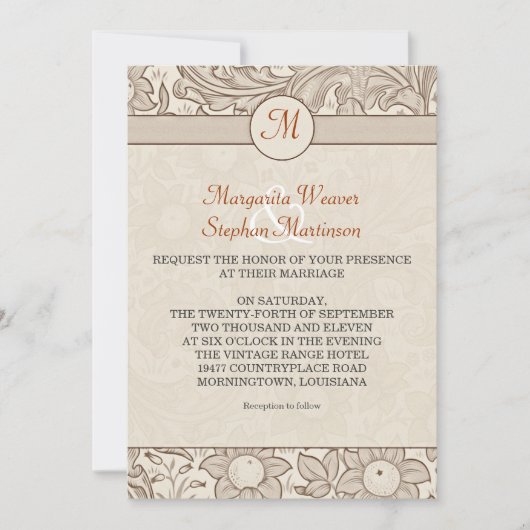 Invitations de mariage monogramme vintage (Devant)