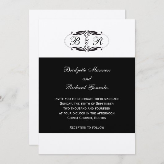 Invitations de mariage monogrammes Art Déco Argent (Devant / Derrière)