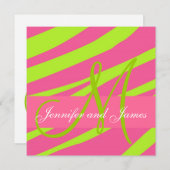 Invitations de mariage Monogrammes Zebra Pink Gree (Devant / Derrière)