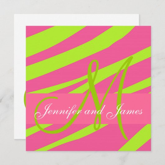 Invitations de mariage Monogrammes Zebra Pink Gree (Devant / Derrière)
