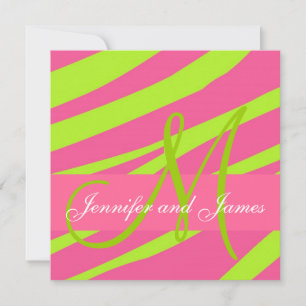 Invitations de mariage Monogrammes Zebra Pink Gree