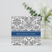 Invitations de mariage Motif de Damas bleu gris (Debout devant)