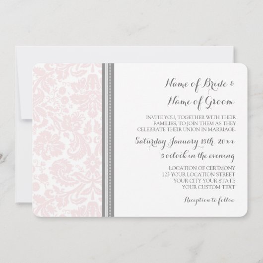 Invitations de mariage Motif de Damas gris broussa (Dos)