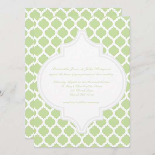 Invitations de mariage Motif marocain vert (Devant / Derrière)