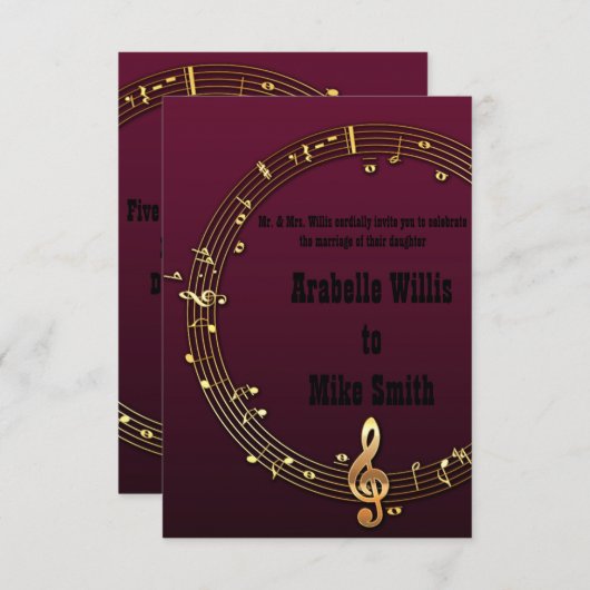 Invitations de mariage musicien (Devant / Derrière)
