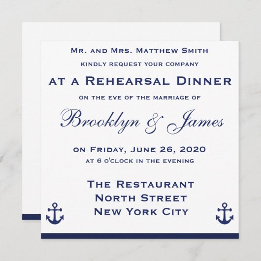 Invitations de Mariage nautique (Devant / Derrière)