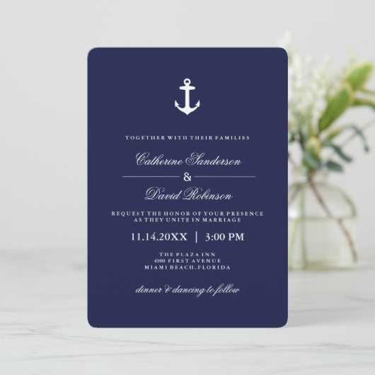 Invitations de mariage nautique avec des rayures d (Debout devant)