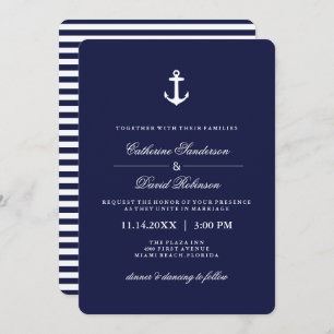 Invitations de mariage nautique avec des rayures d
