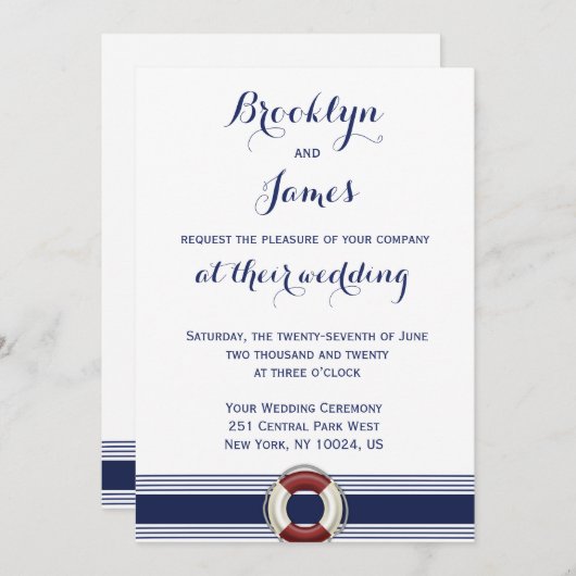 Invitations De Mariage Nautique Blanche Avec Lifes (Devant / Derrière)