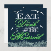 Invitations de mariage nautique bleu et vert de la (Devant / Derrière)