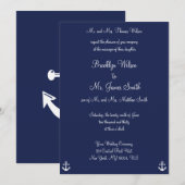 Invitations de mariage nautique bleu marine (Devant / Derrière)
